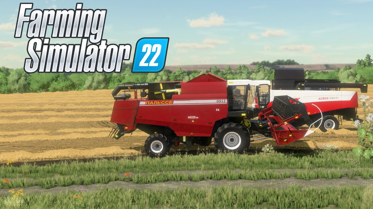 Farming Simulator 22 Уборочная в колхозе. Карта Малиновка. Комбайны молотят пшеницу.