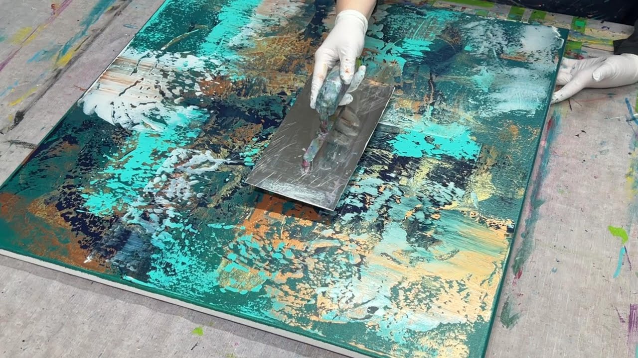 Abstrakte Acrylmalerei: Malen mit Gold, Blau, Grün & Perlfarben