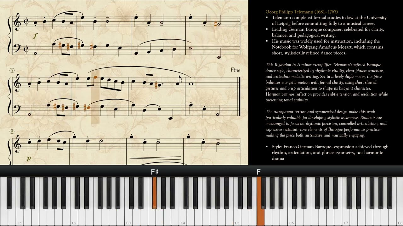 Telemann — Entrée (Rigaudon) | Piano Sheet Music Tutorial
