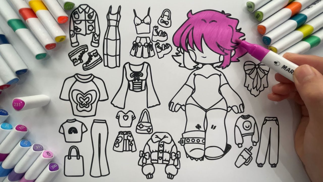 Tranh tô màu búp bê, trang phục cho bé - Outfits, Doll Coloring pages for kids