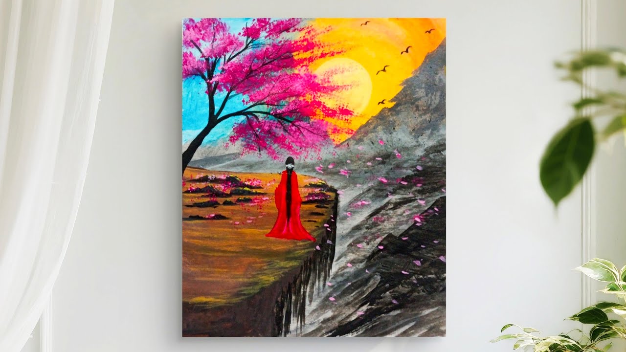 Painting a beautiful Nature Scenary Painting / Acrylic Painting Tutorial for Beginners 
