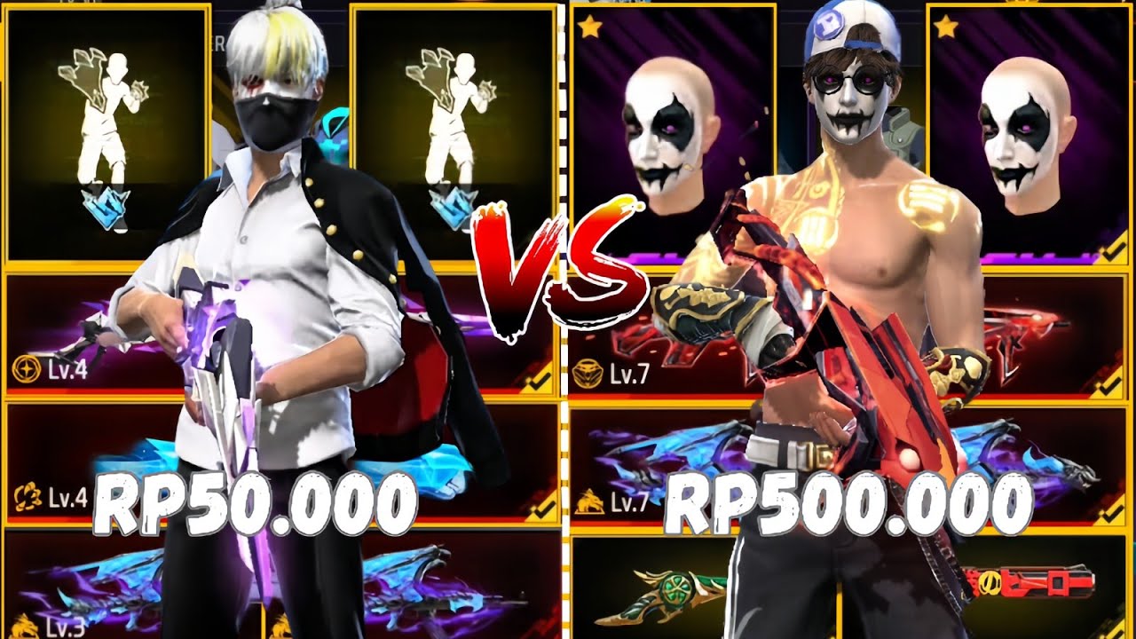 REVIEW AKUN FF HARGA 50.000 VS 500.000!! ADA FACE JOKERR🥶🔥