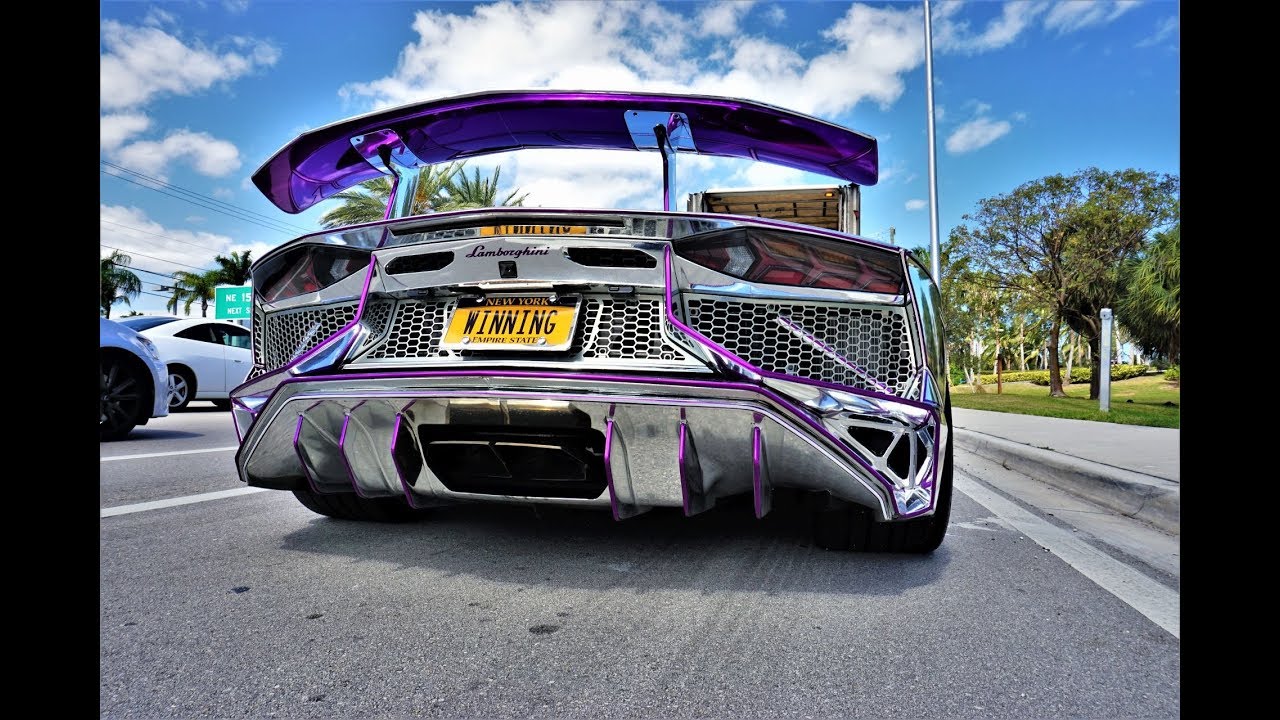 Chrome Lamborghini Aventador SV Roadster ''WINNING'' Team Salamone at BullFest Miami 2018 & More