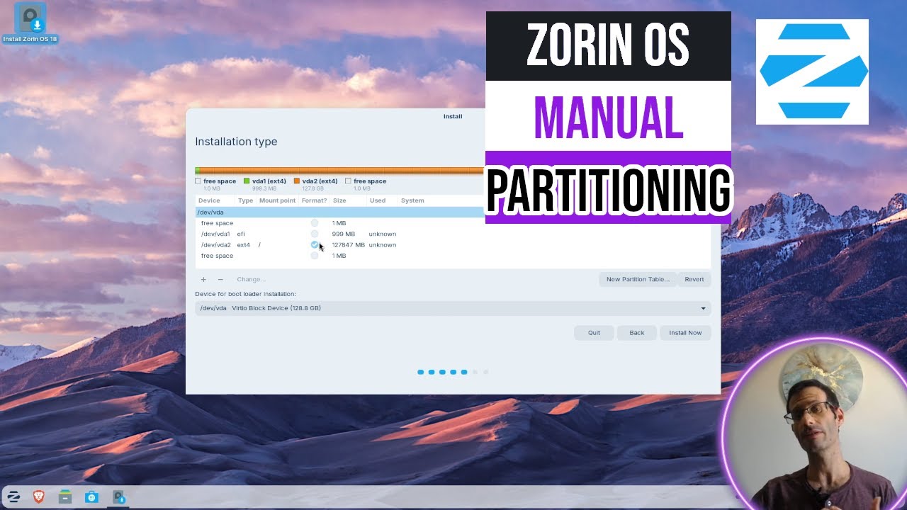 Zorin OS 18: Ручное разбиение диска во время установки