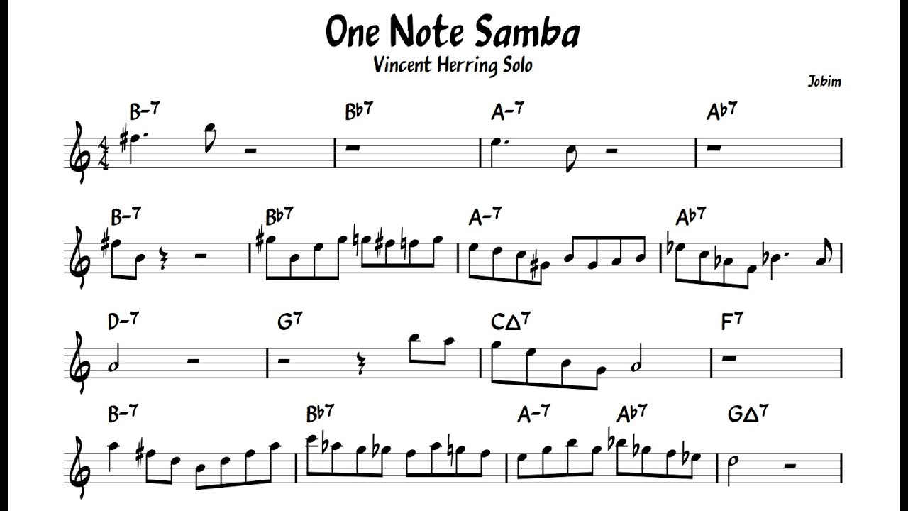 One Note Samba - Vincent Herring - Eb Alto Saxophone Transcription