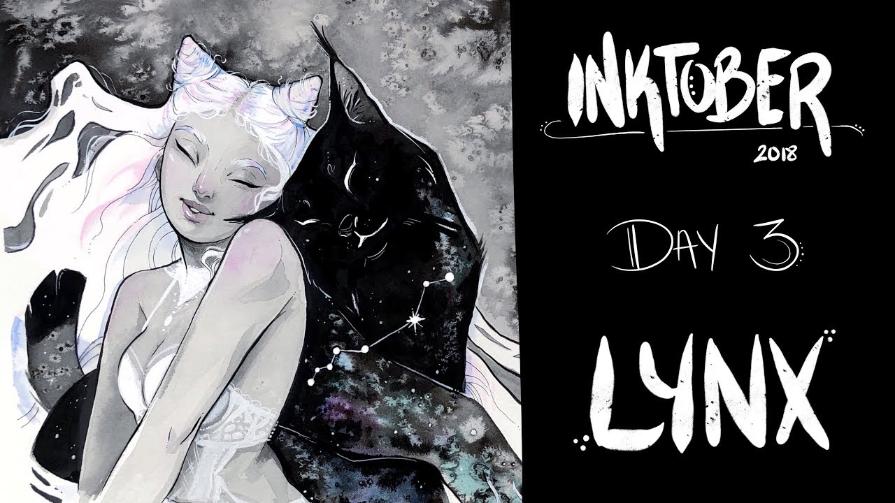 Inktober 2018 ~ DAY THREE ~ Lynx ~ Ink Wash and Salt