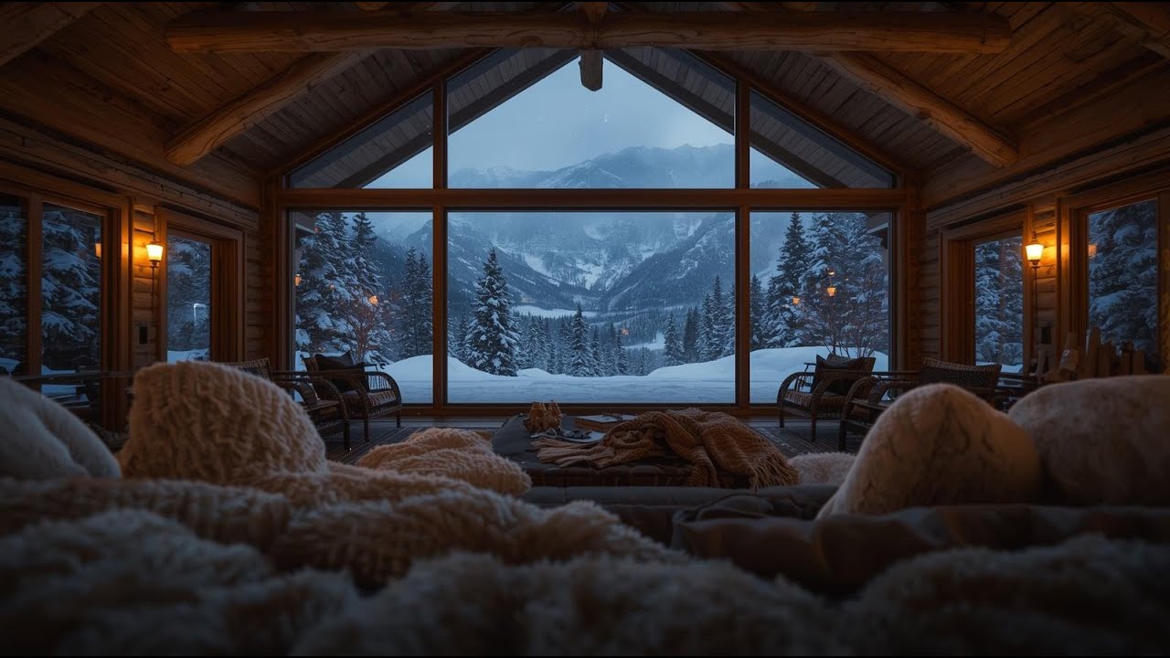 Moody Winter Blizzard ❄️ Hazy Night Through Glass Walls | Dark Room Ambience (1 hour POV)