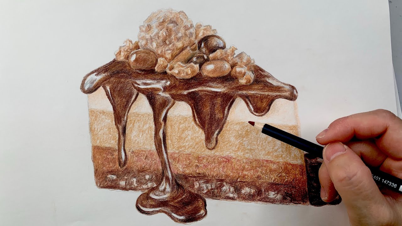how to draw a realistic cake slice step by step | How to draw a chocolate cake step by step 🍰🍫