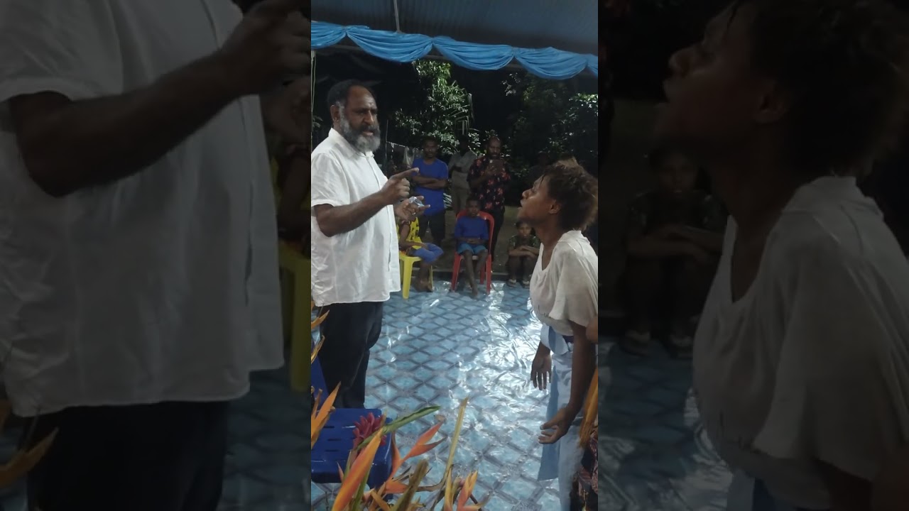Pr Henry Danga casting out demons @ 9 mile church  , Port Moresby. June 28, 2023.