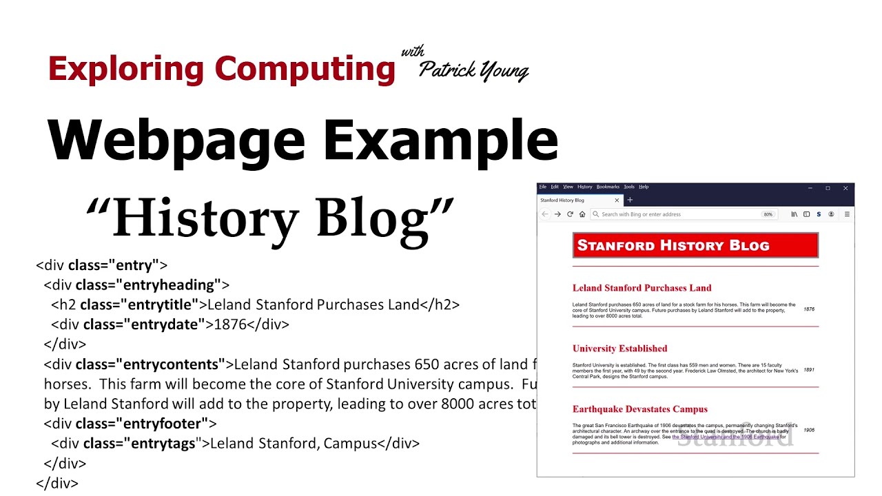 Stanford CS105: Introduction to Computers | 2021 | Lecture 10.2 Webpage Example: Blog