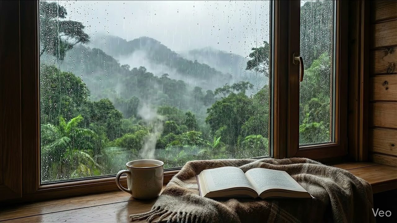 Deep Sleep Sounds Cozy Window View of Jungle & Mountains for Insomnia  1 Hours