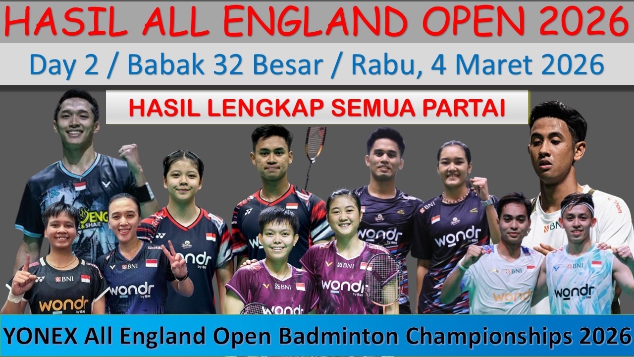 Hasil Lengkap All England Open 2026 │ Day 2/Babak 32 Besar │ 7 Wakil Indonesia Lolos Babak 16 Besar