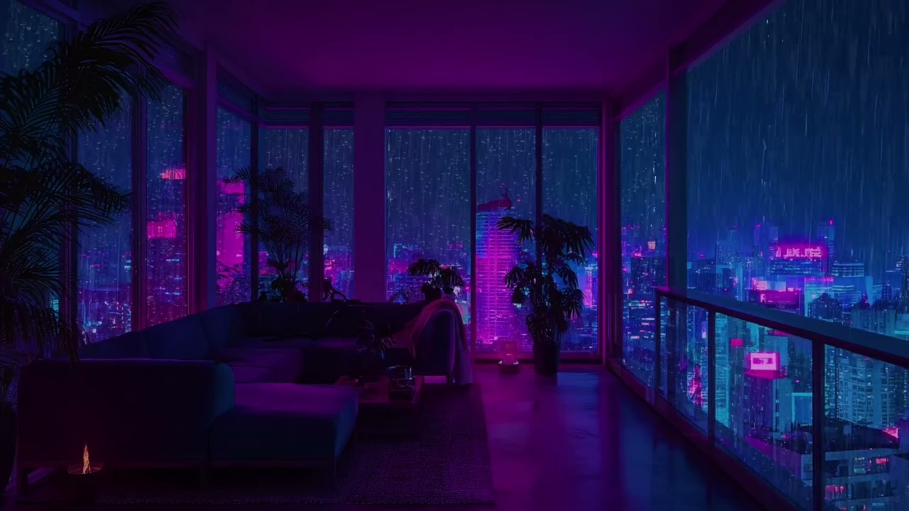 Hong Kong Rainy Skyline – Relaxing Lofi Ambience in a Highrise Apartment with Neon Views