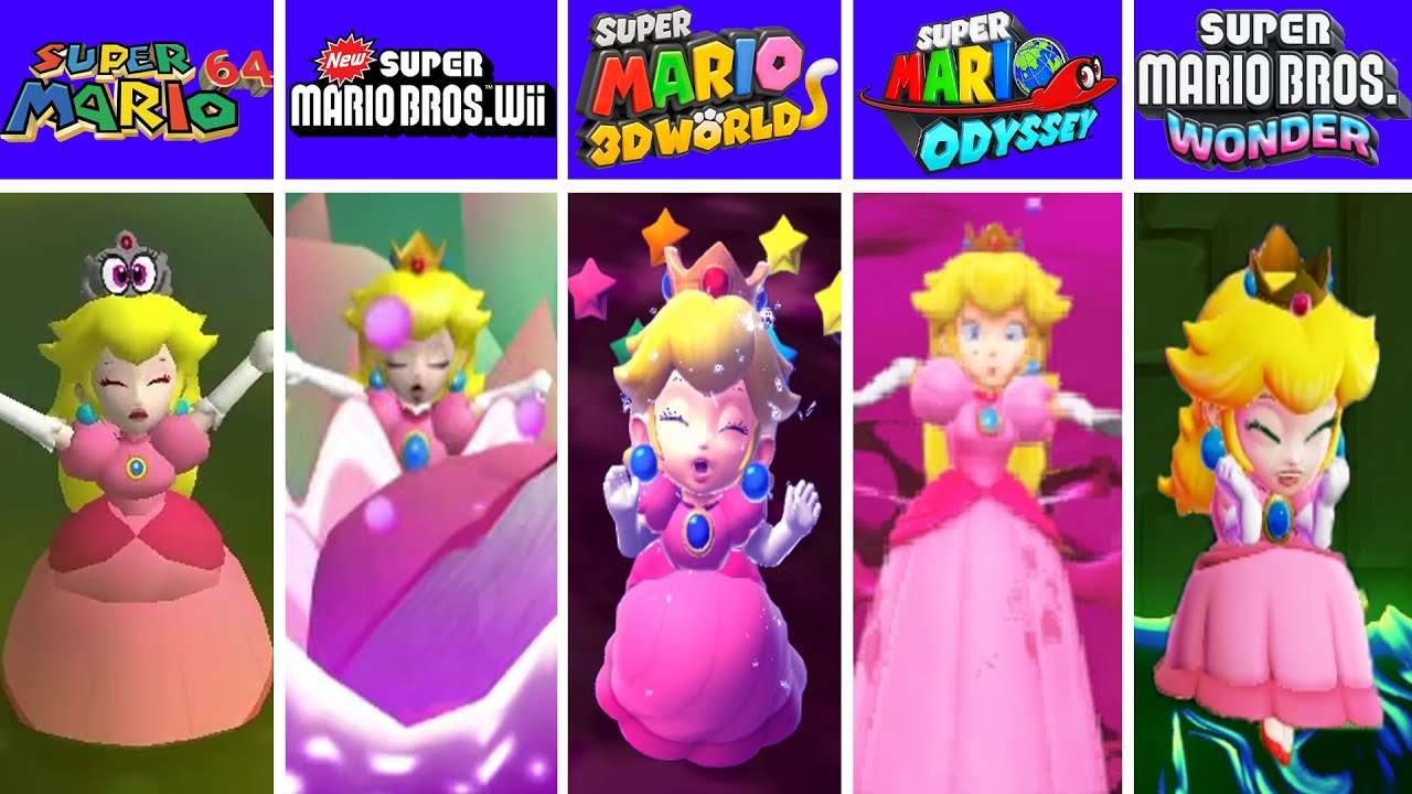 Evolution of Peach Falling Dying in Poison and Game Over Super Mario Games And Fan Mod (1996-2025)