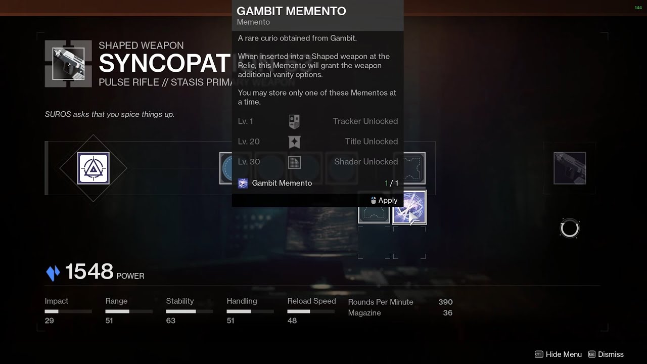 Gambit Memento! Weapons Crafting Mod For Gambit | Destiny 2 Witch Queen