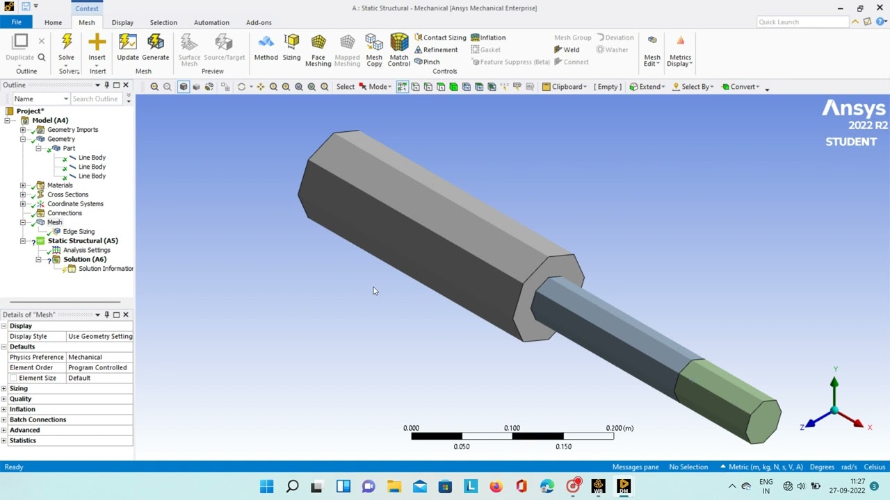Evaluate the following axially loaded bar using #ansys