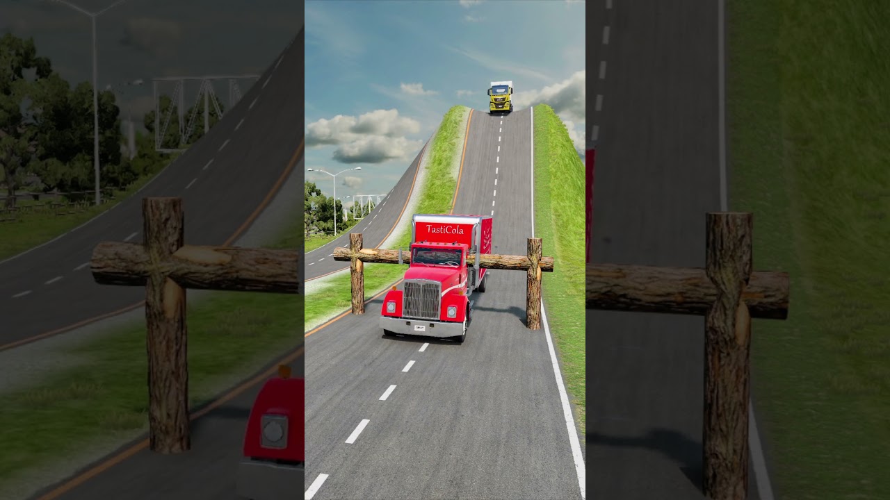 Semi Tuck & Buses vs Logs Trap - BeamNG.Drive #shorts #beamngdrive #bus