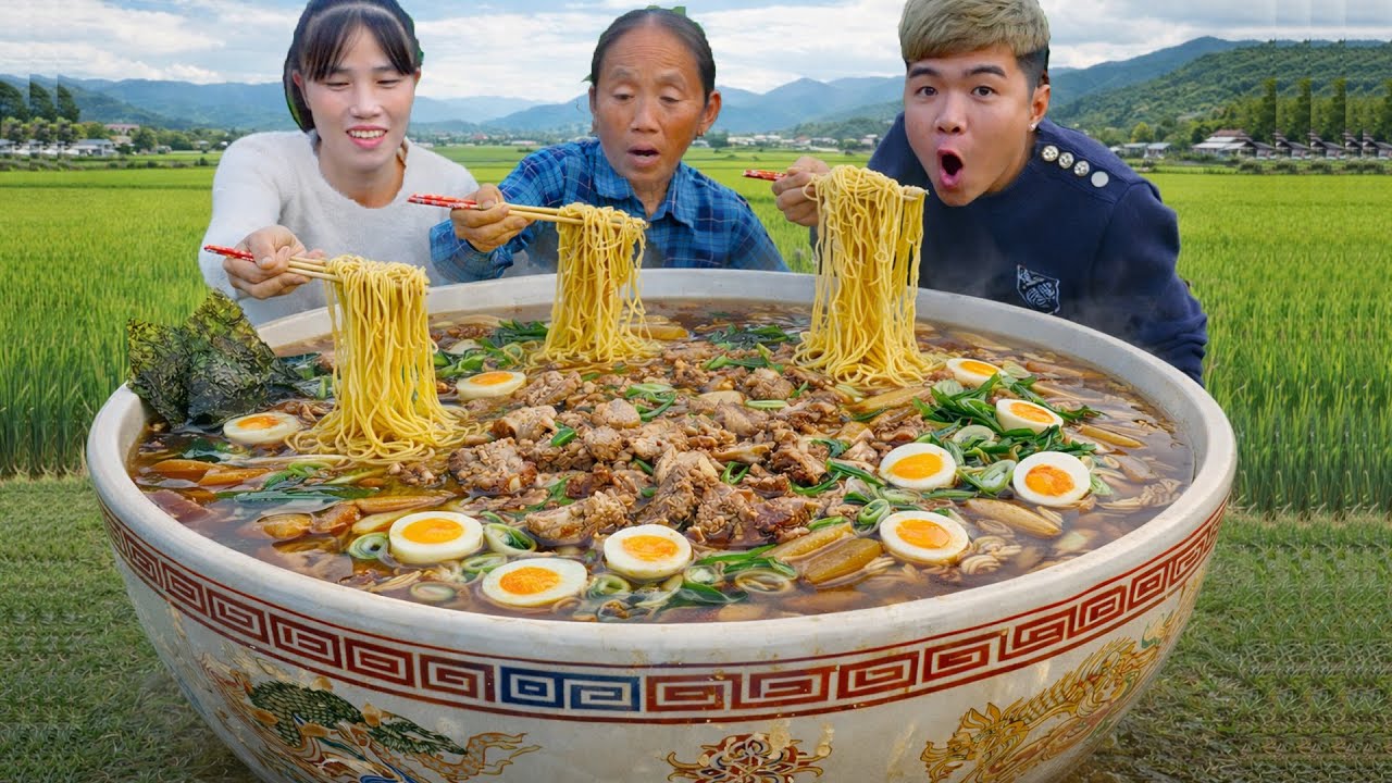 Bà Tân Vlog - Lần Đầu Làm Bát Mì Ramen Nhật Bản Khổng Lồ Đãi Cả Làng