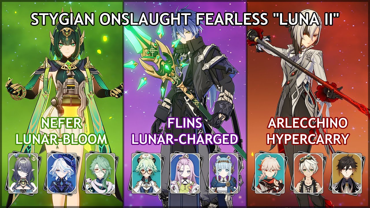 C0 Nefer / C0 Flins / C1 Arlecchino | Stygian Onslaught Fearless Genshin Impact 