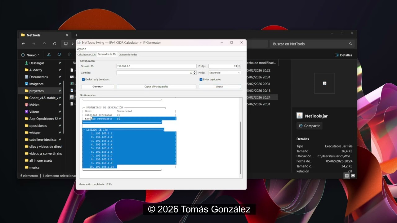 NetTools Swing: Calculadora IPv4 CIDR + Generador de IPs (Swing, Java 11+) | Red, Broadcast, etc