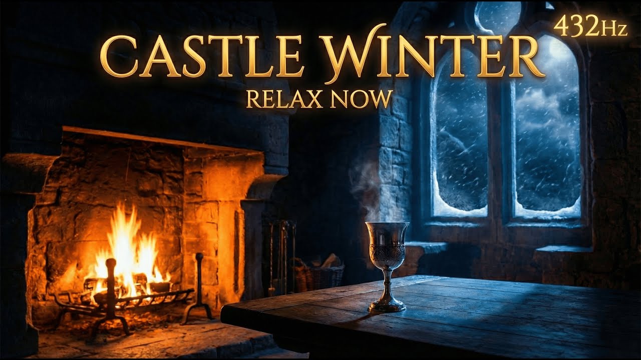 Cozy Castle Winter 🏰 Soft Piano Jazz & Fireplace (432Hz - No Ads)