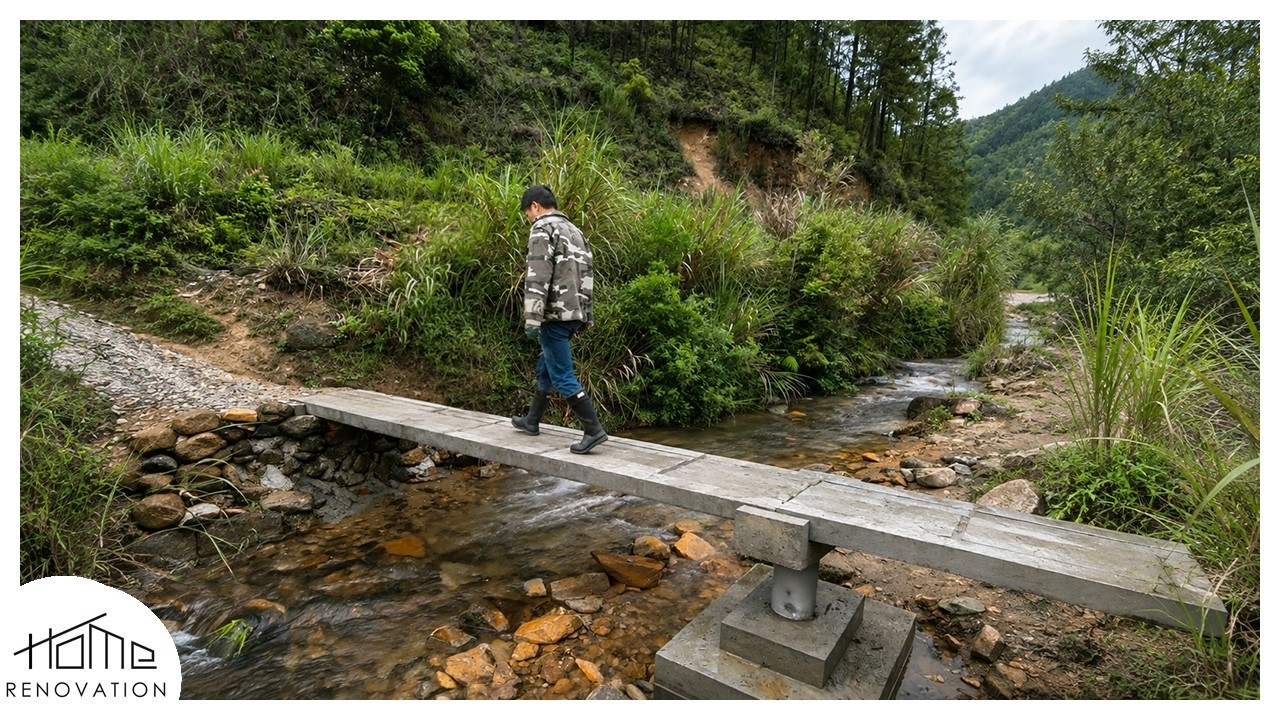 Hand-casting a bridge over a stream: T-beam technique, riprap, and achieving the dream bridge