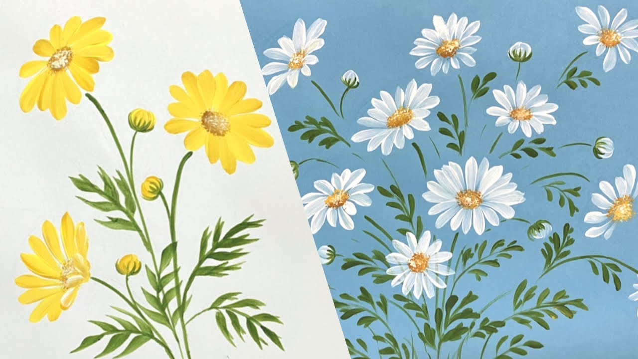 はじめてのトールペイントNo.54マーガレットの描き方、アクリル画➖Marguerite Daisy Flower, Tutorial, Acrylic painting for beginners