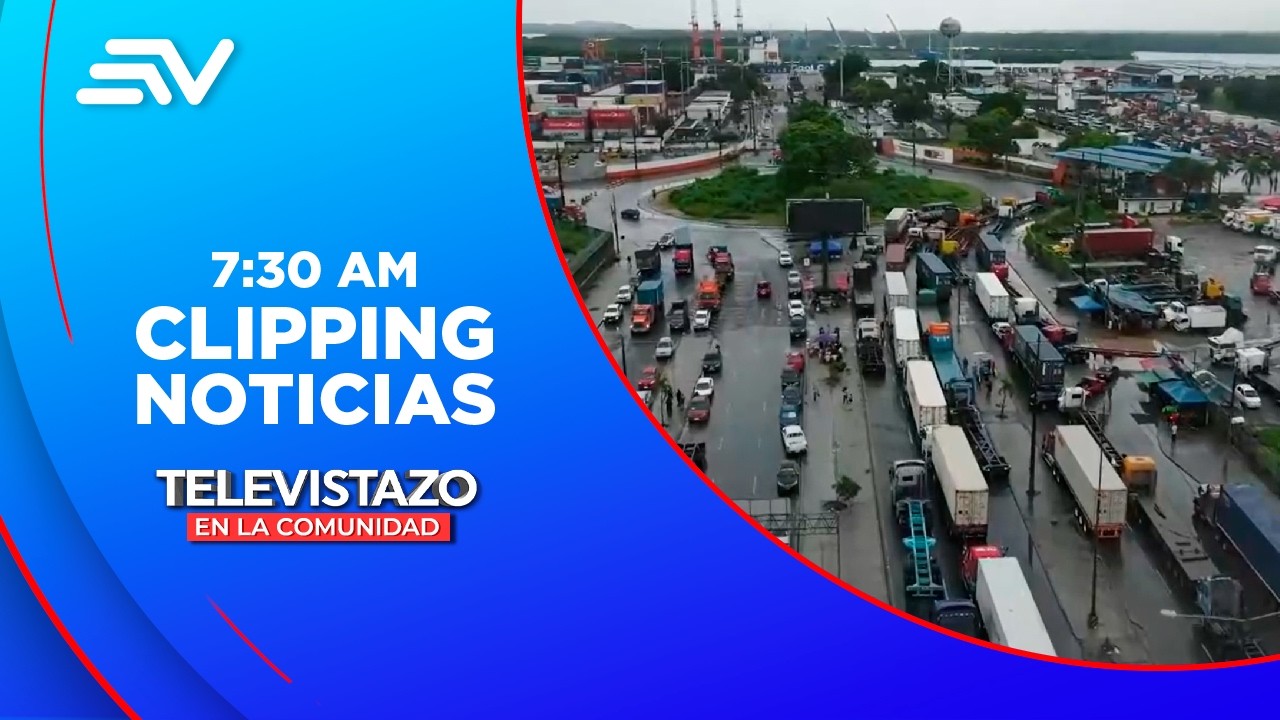 Se registra extensa fila de tráilers por fallas en el sistema del puerto | Televistazo | Ecuavisa