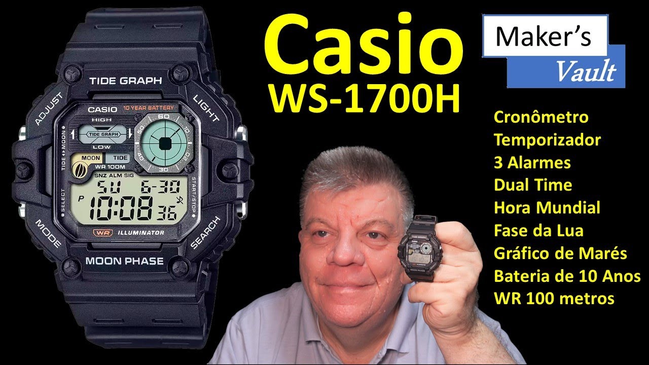 Casio WS-1700H: Fase Lunar, Gráfico de Marés e muitas outras funções