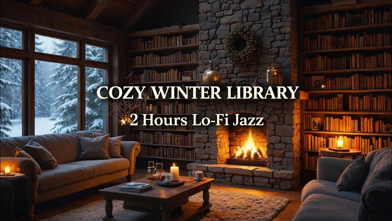 2 Hours Cozy Winter Library Lo-Fi Jazz ☕ Relaxing Jazz Beats for Study, Reading & Focus