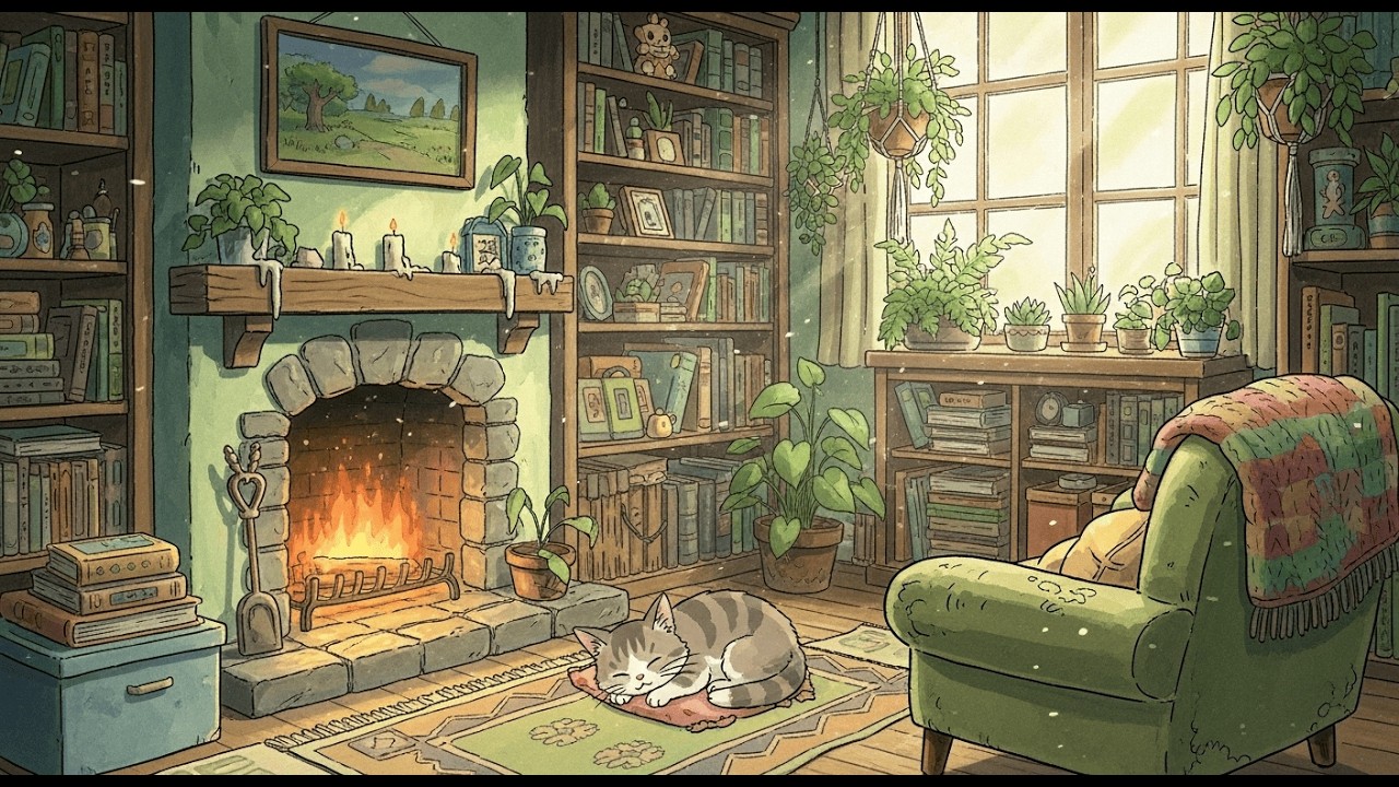 Warm Fireplace in a Rainy Cabin 🌧️🔥 Calm Lofi Beats for Focus & Relaxation