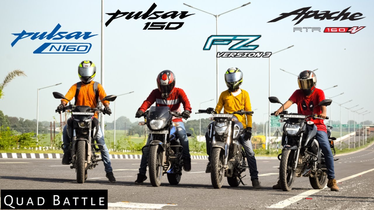 Bajaj Pulsar N160 Vs Apache 160 4V Vs Pulsar 150 BS6 Vs Yamaha FZS V3 | Quad Battle | Drag Race