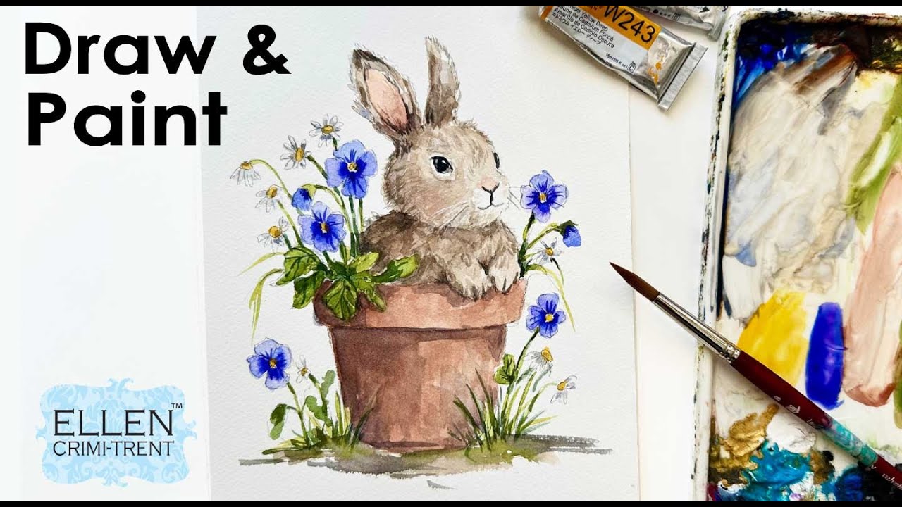 How to draw & Paint this watercolor Bunny/Easter Card tutorial
