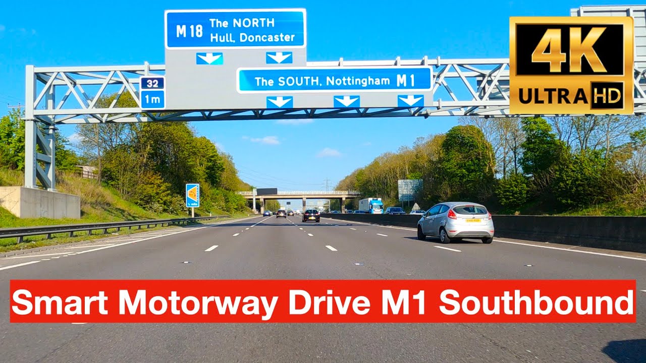 M1 Smart Motorway Drive From Junction 37 to Tibshelf Services in 4K