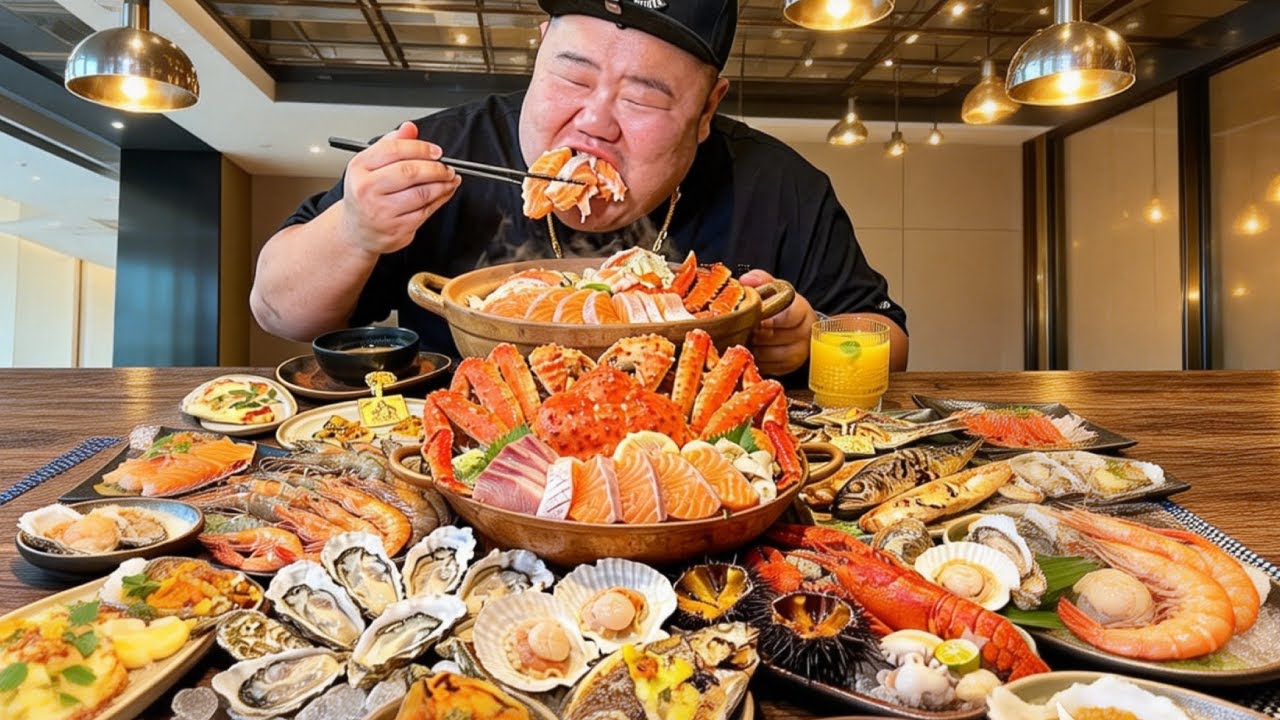 【大胃王挑戰】5個人消費3100猛炫海鮮自助餐！新鮮鮭魚巨大甜蝦香軟彈滑！花胖直接吃美了！ ｜Food Challenge【櫻木花胖】
