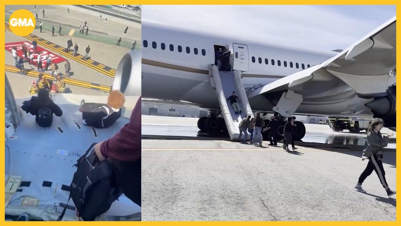 Dramatic video shows passengers evacuating smoke filled flight after possible engine fire