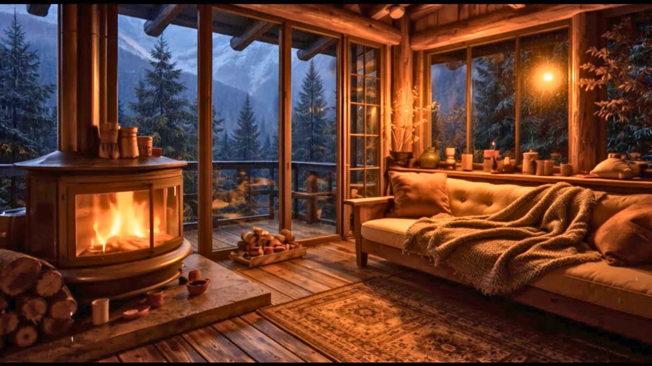 Heavy Rain at Cozy Cabin & Crackling Fireplace 🔥🌧️ Deep Sleep Ambience