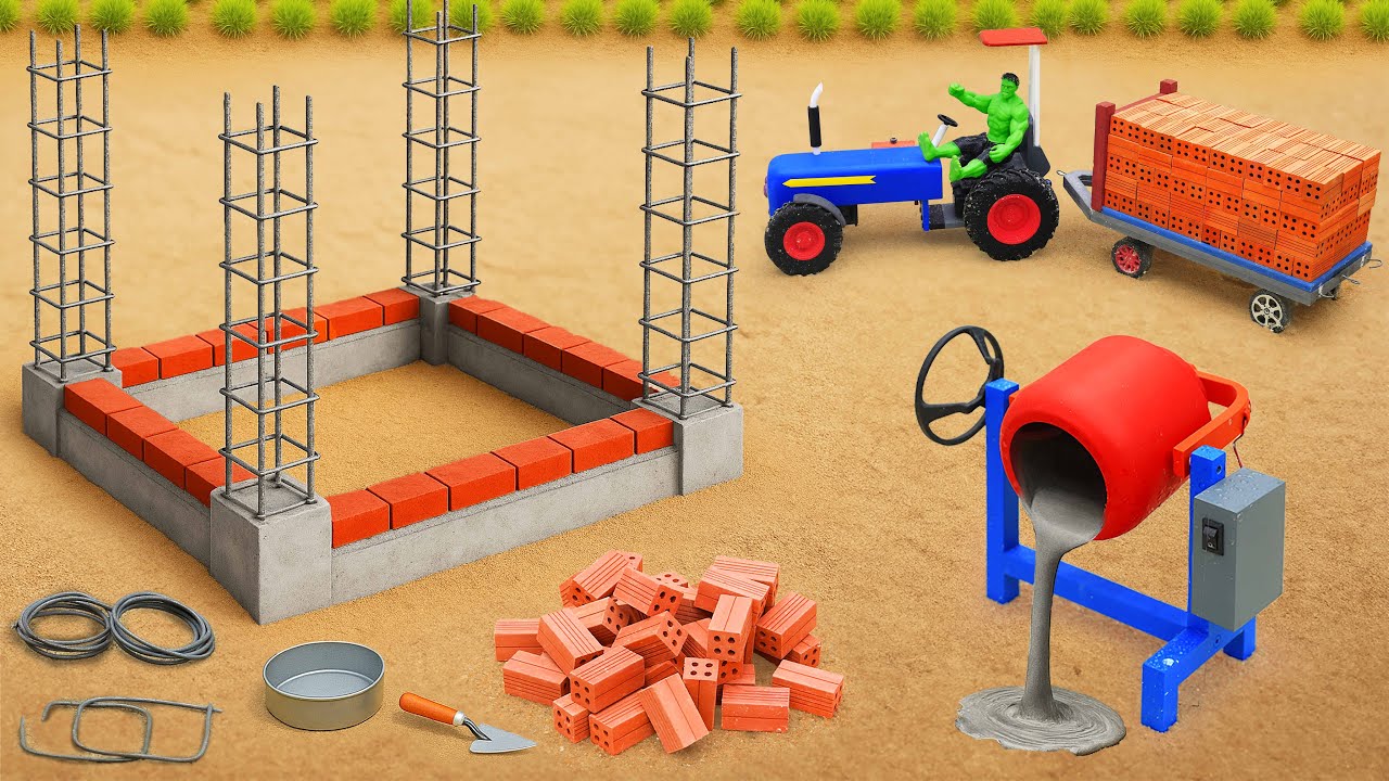 DIY Mini Tractor Carries Bricks to Rebuild Cow Barn  After Big Storm | Science Project