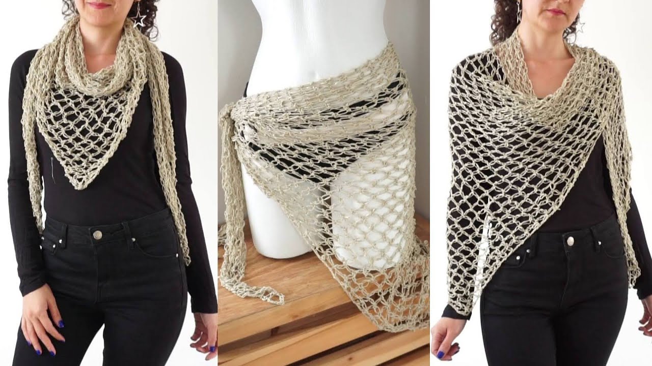 Mutiusos a crochet con punto espuma de mar - chal/pañuelo/salida de baño ♥