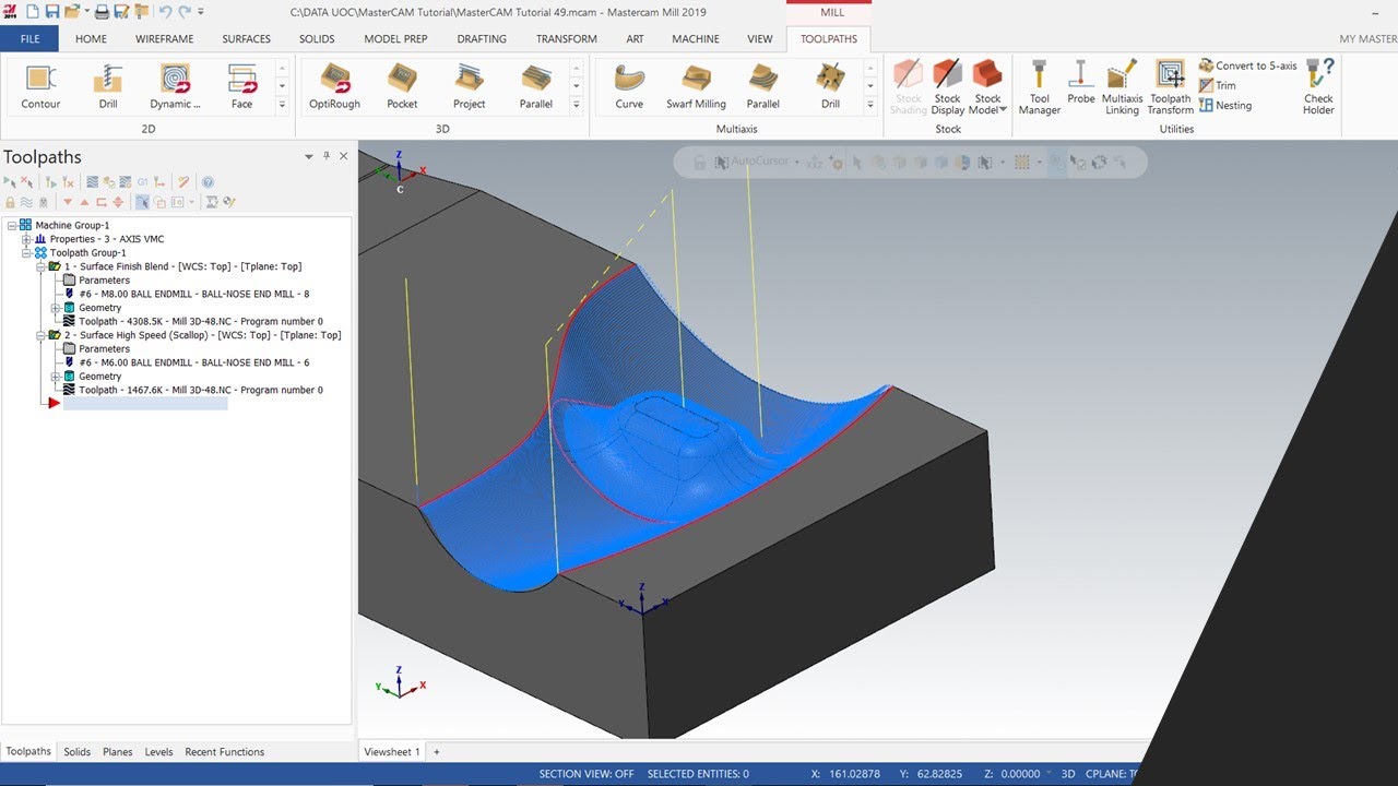MasterCAM 2019 Tutorial #50 | Mill 3D Blend Scallop Finish