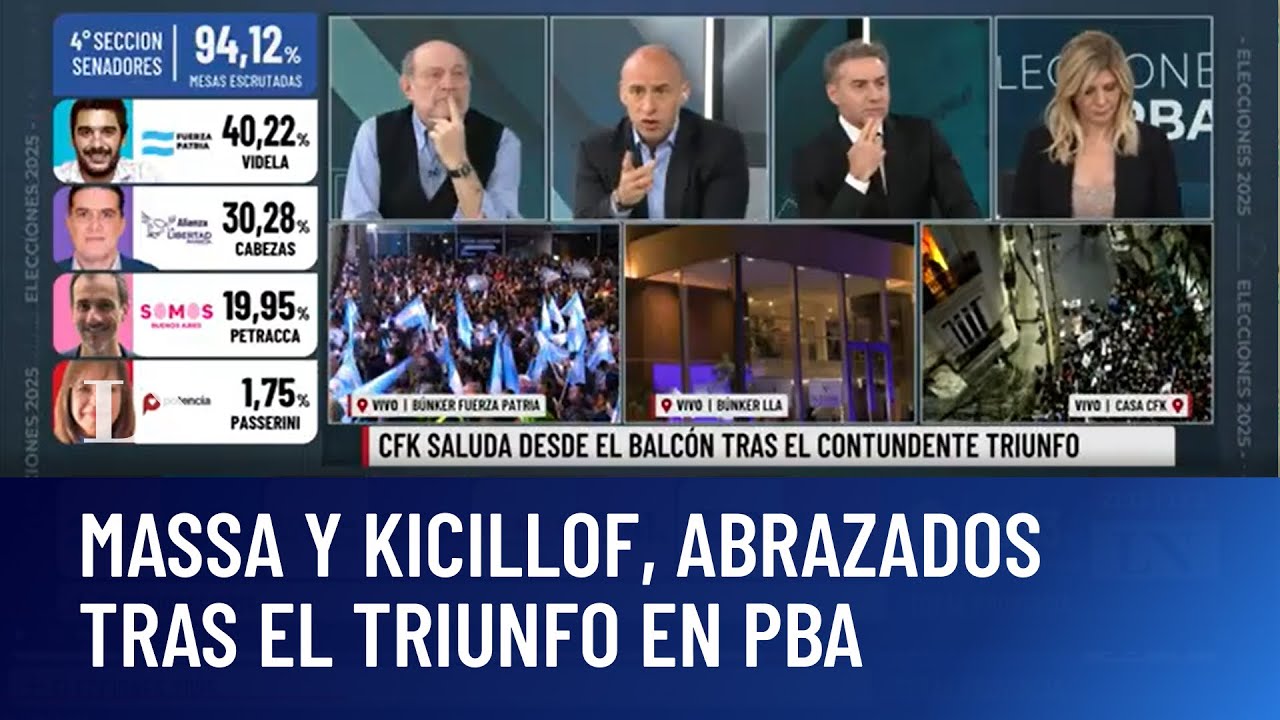 Massa y Kicillof, abrazados tras el triunfo en PBA