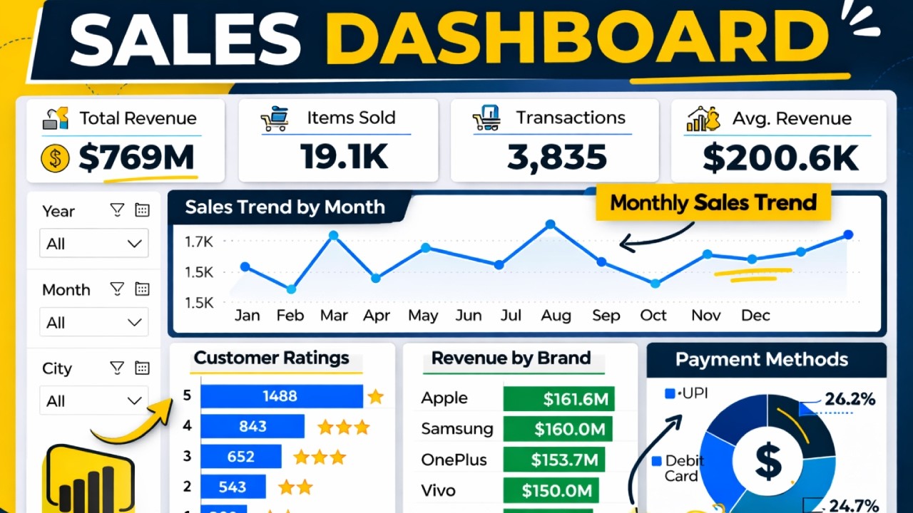Power BI Mobile Phones Sales Dashboard | End to End Power BI Tutorial for Beginners