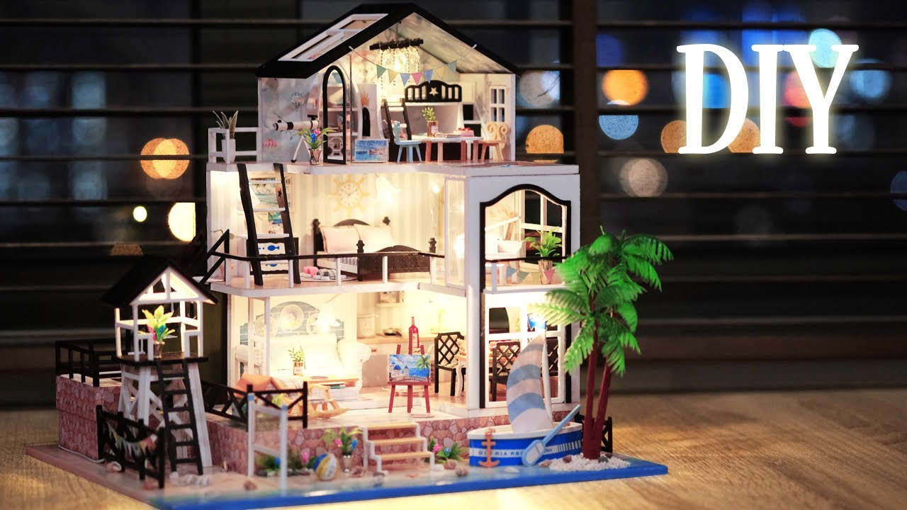 DIY Miniature Dollhouse Kit || Beach Home - Villa On The Beach - Relaxing Satisfying Video