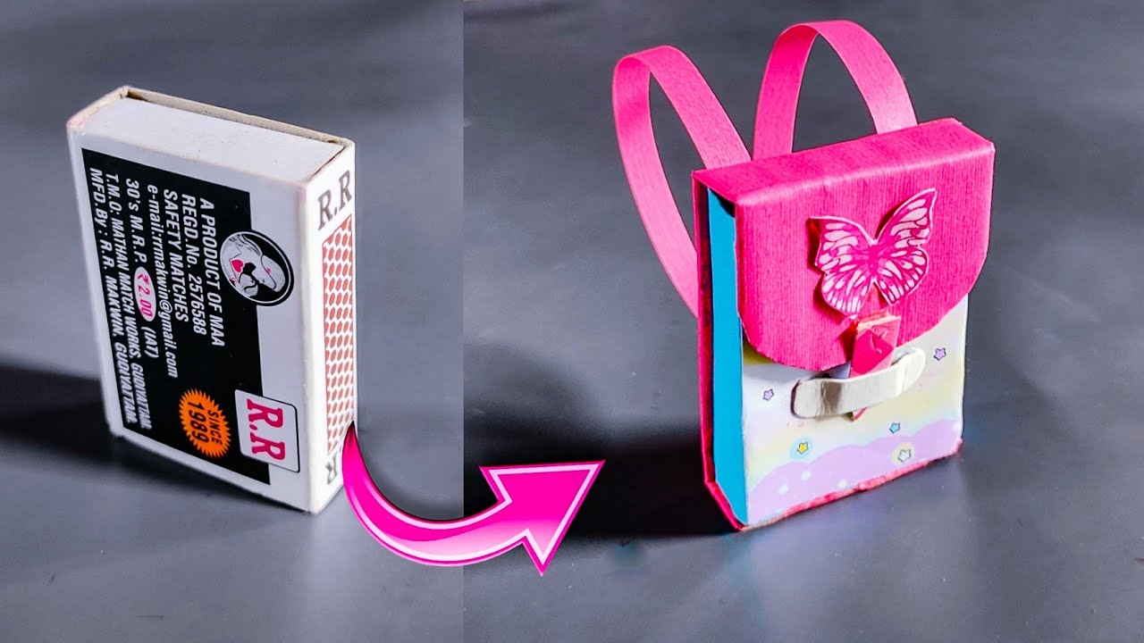 How to make miniature backpack for barbie doll | mini bag from matchbox | matchbox crafts |
