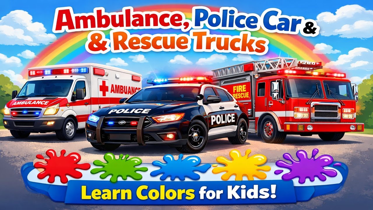 Learn Colors with Rescue Cars |🚑🚓🚚 Ambulance, Police Car & Trucks Learning Colors