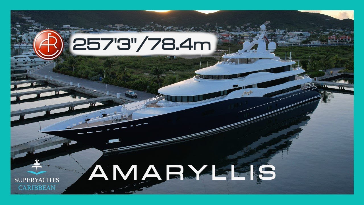 At dawn. 257'3''/78.4m Abeking & Rasmussen Superyacht AMARYLLIS in the Simpson Bay lagoon | 4K