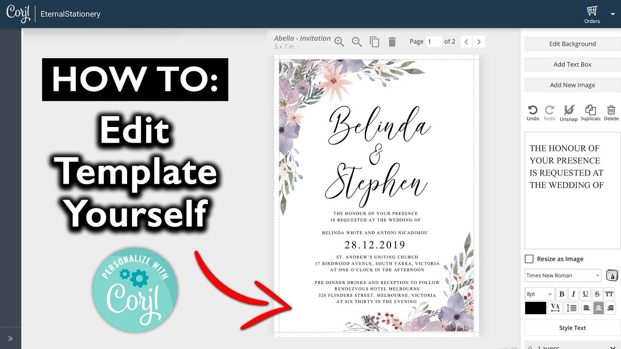 How to edit your template in Corjl | DIY Wedding Invitations | Eternal Stationery