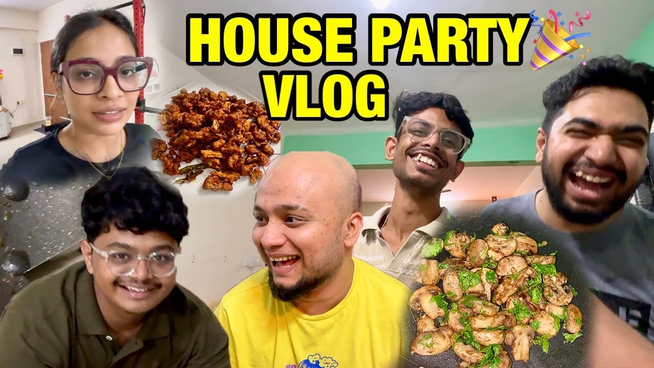 BENGALURU HOUSE PARTY WITH FRIENDS | COOKING SNACKS BUTTER GARLIC MUSHROOM | GOBI 65 | Kannada Vlog