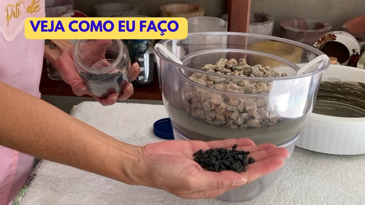 Como fazer vaso de Argamassa AC3 CINZA com OUTRA TÉCNICA usando pedra preta| peça de cimento