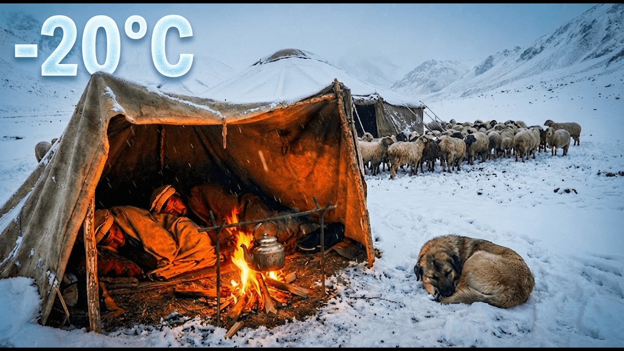 Surviving -20°C: Inside the Harsh Life of Afghan Mountain Shepherds | cooking on fire
